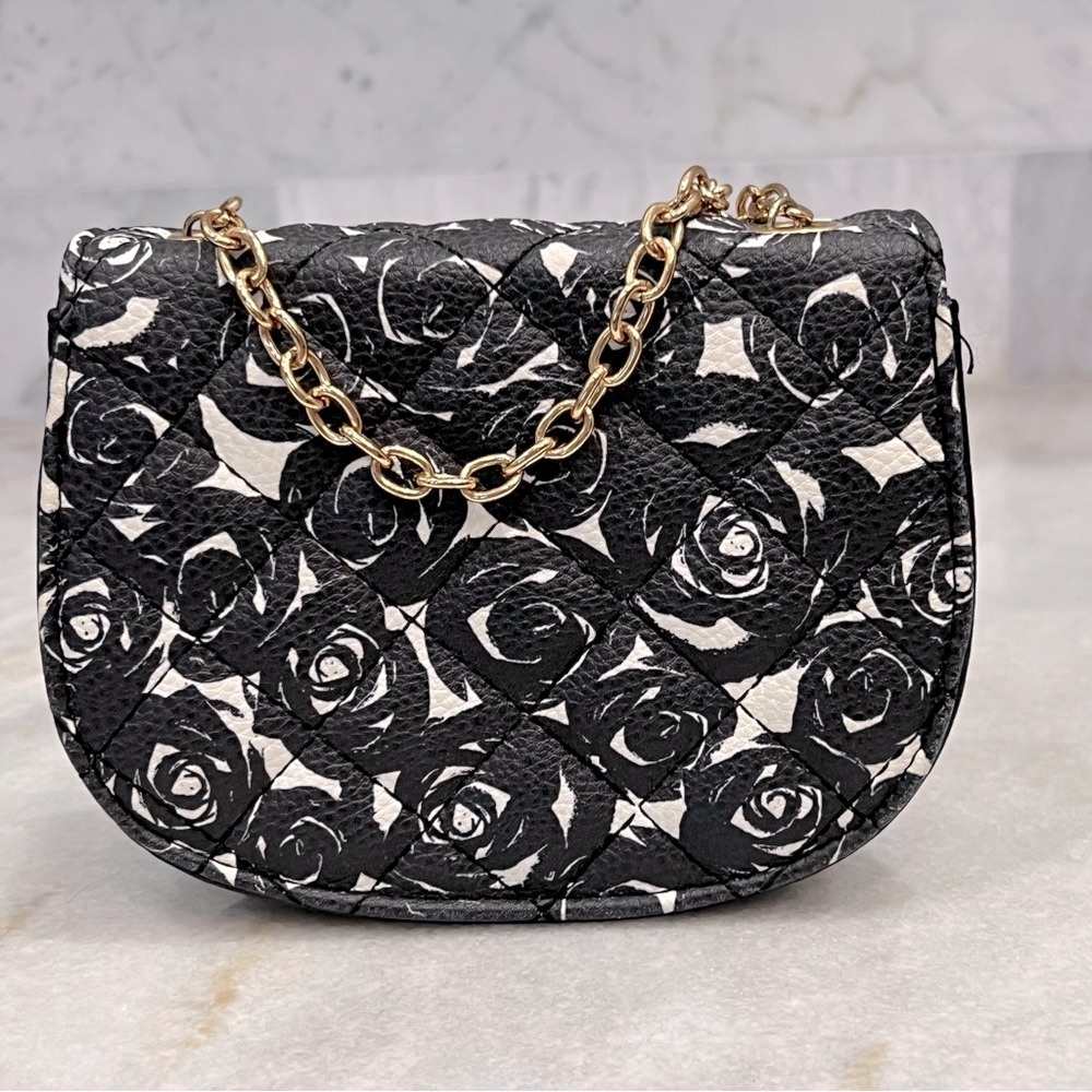 Black and White Mini Floral Gold Chain Crossbody - Picture 4 of 10